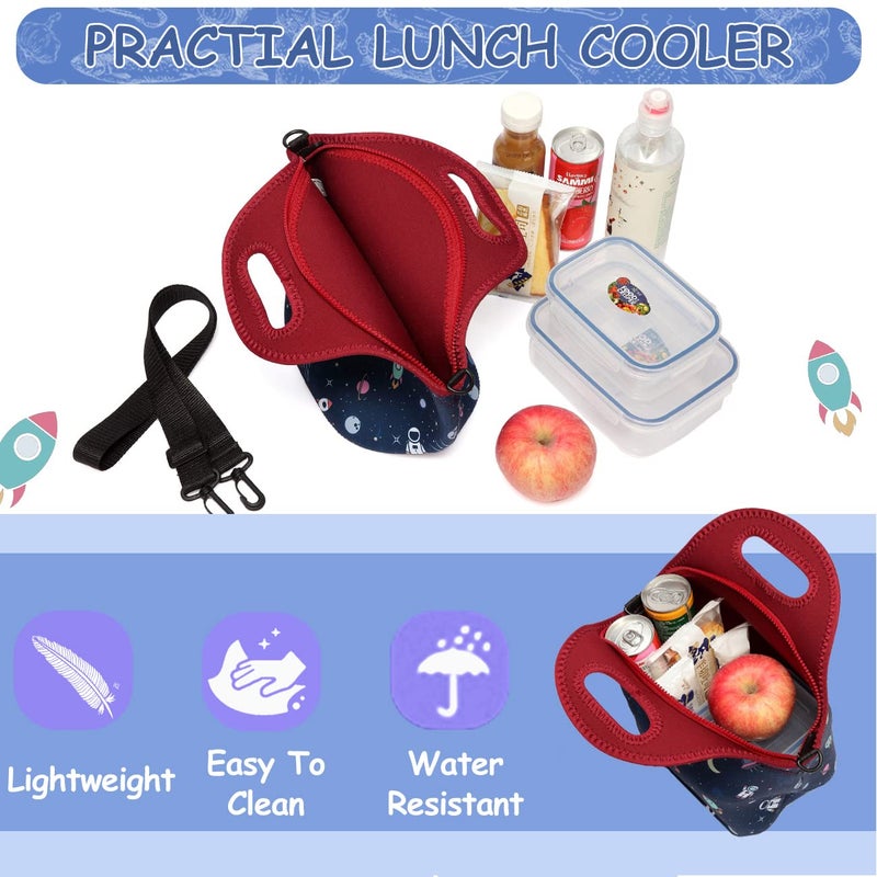 VASCHY Lunch Box Bag for Kids, Neoprene Insulated Lunch Tote with Detachable Adjustable Shoulder Strap in Cute Astronaut - Image 5